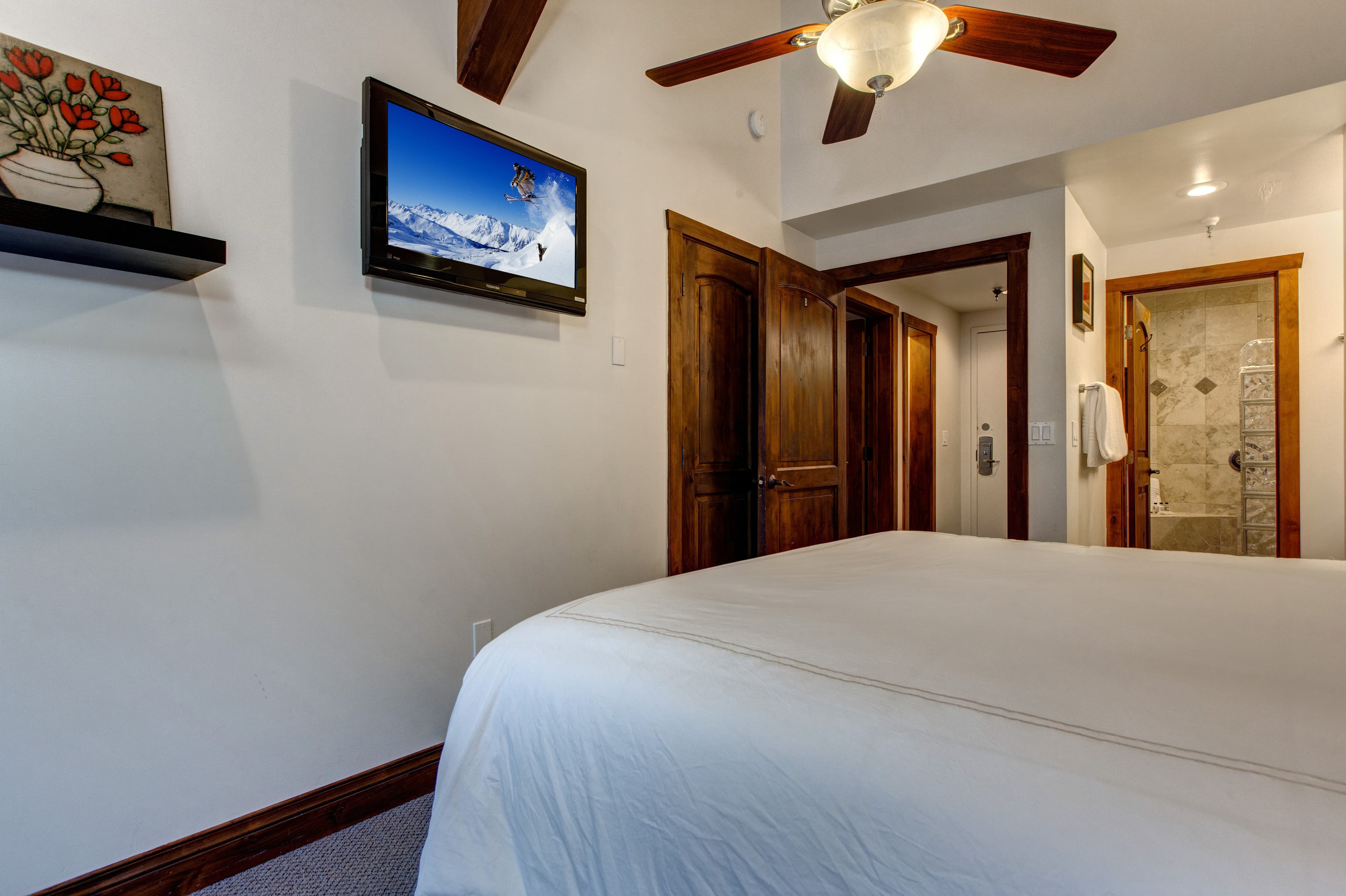 Master Bedroom | King Bed, TV, Gas Fireplace, Balcony Access, Full Ensuite Bath with Shower
