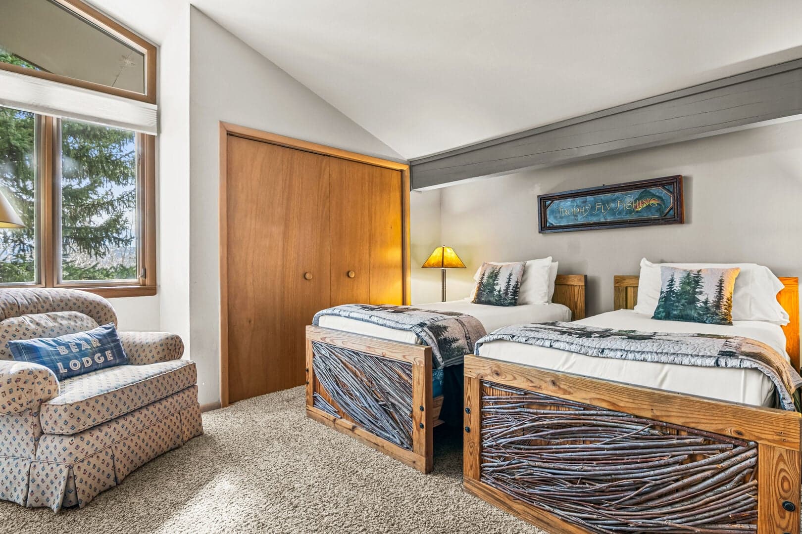 Twin Bedroom--Upper Level, right end.
(Convertible to a King bed for a fee)