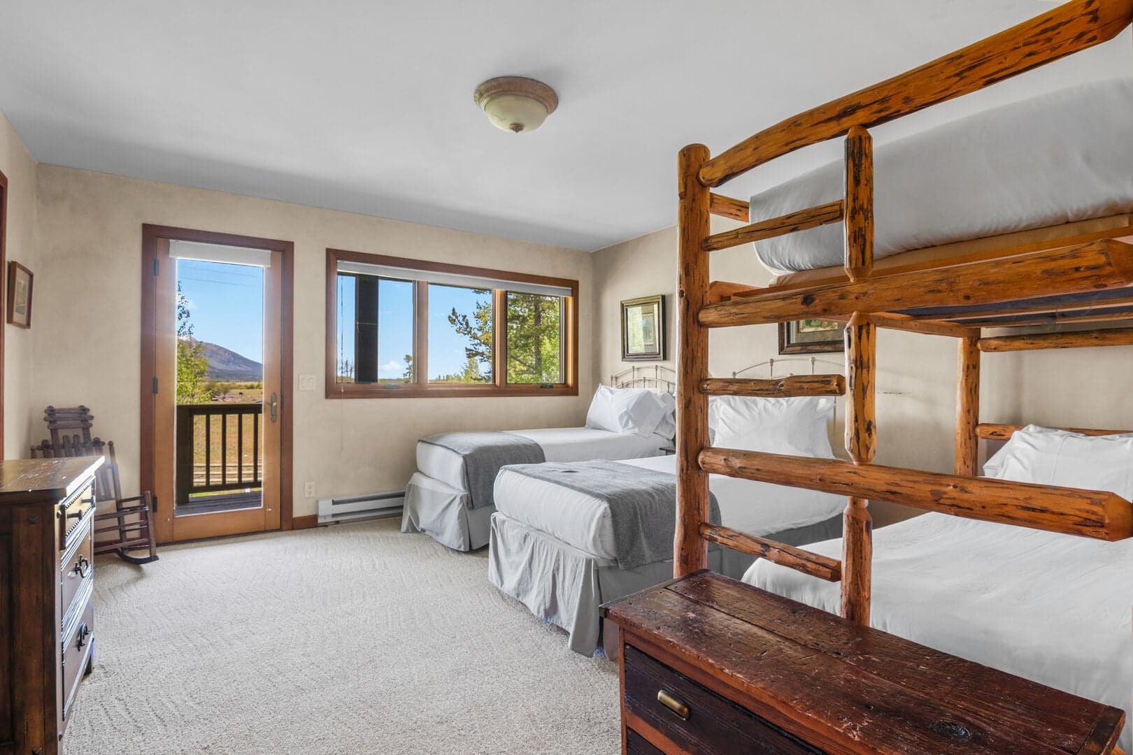 Upstairs Twin Room plus Twin Bunks
(Twins are convertible to a king for a fee.)