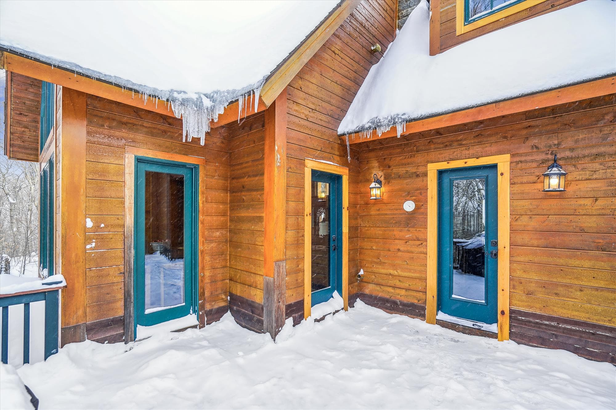 Use one of the doors to make your entrance.