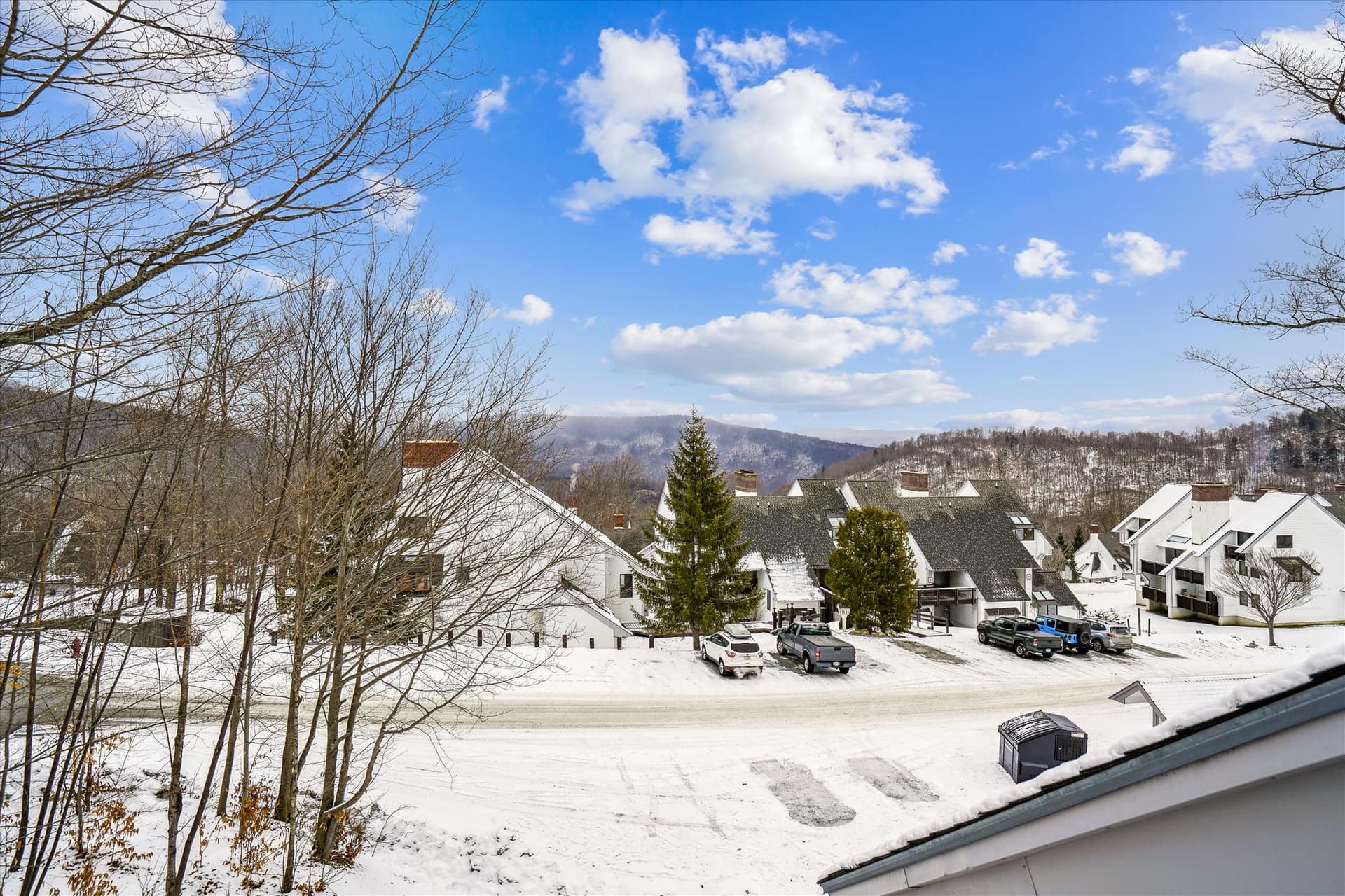 Looking out at the parking lot.