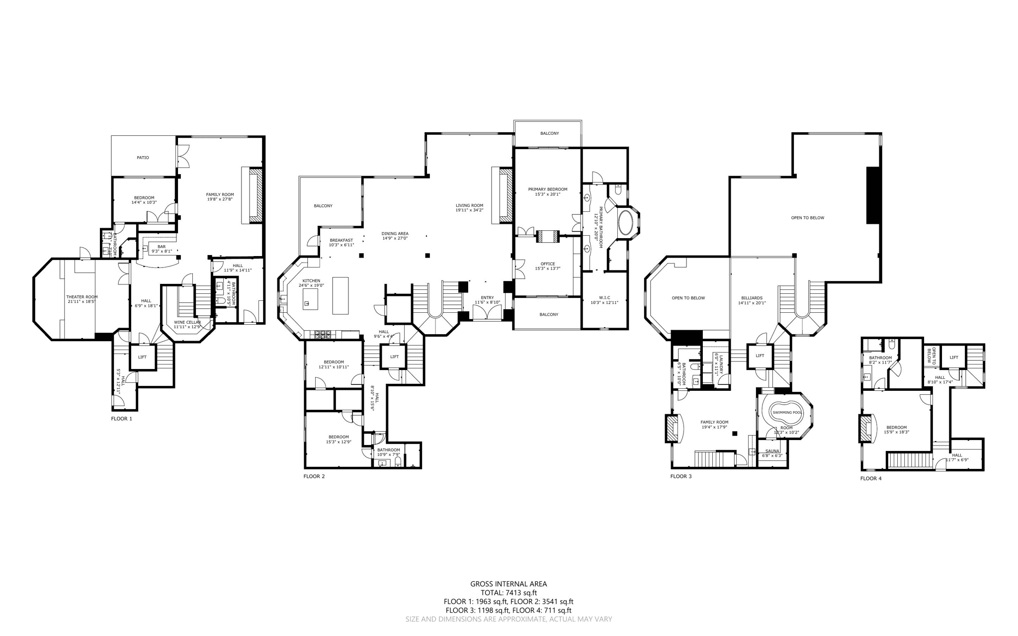 Floor plans for all four floors